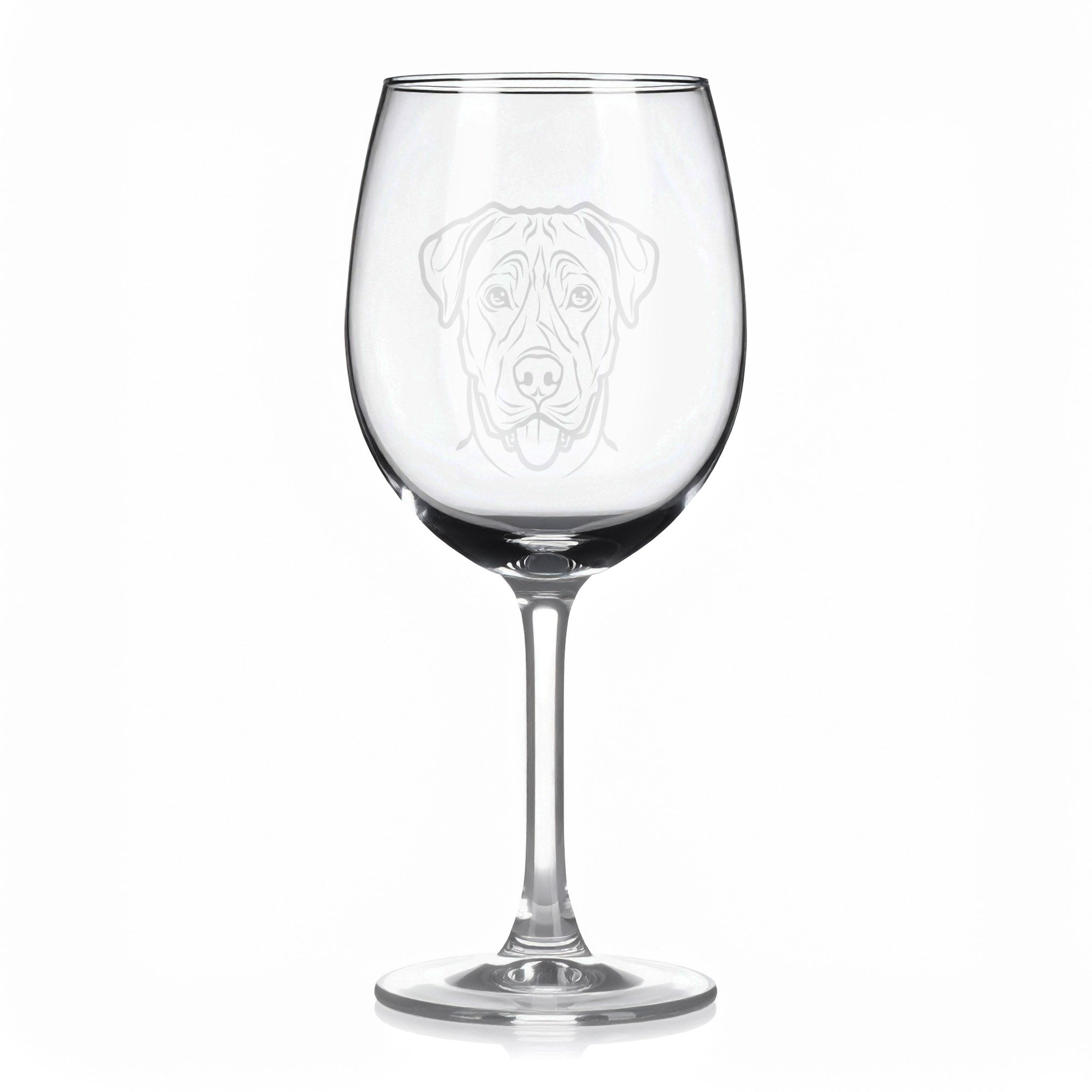 Sklenice na víno s gravírovaným motivem psa plemene Tosa.